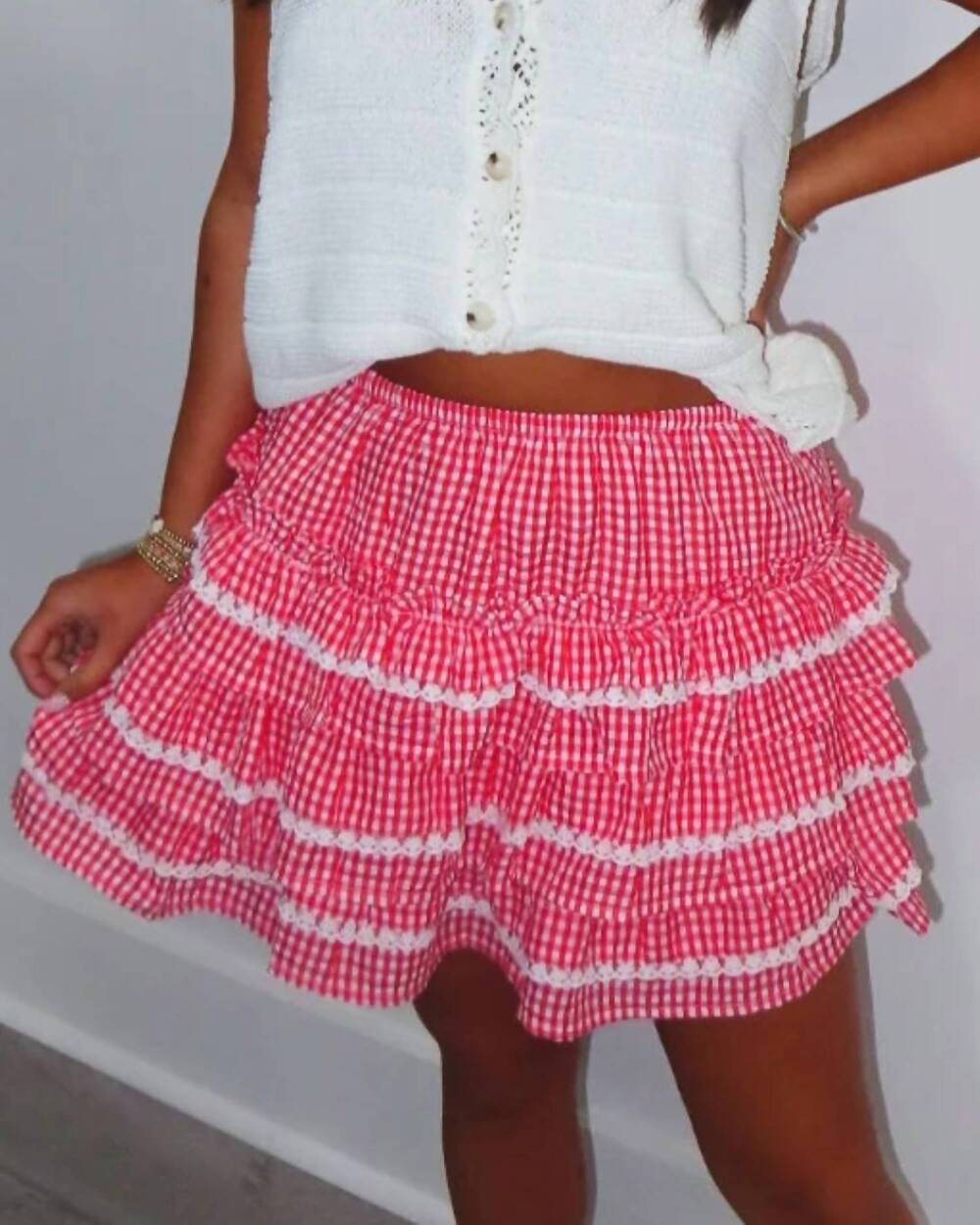 NEW ENTRO grace ruffle mini skirt in pink gingham